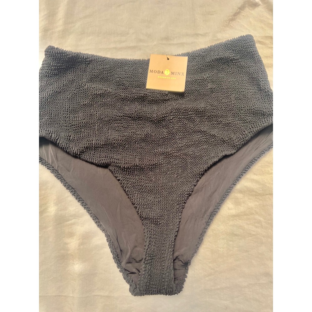 Moda Minx Curve Scrunch High Waist Bikini Bottom Black UK 20 Smocked Swimwear